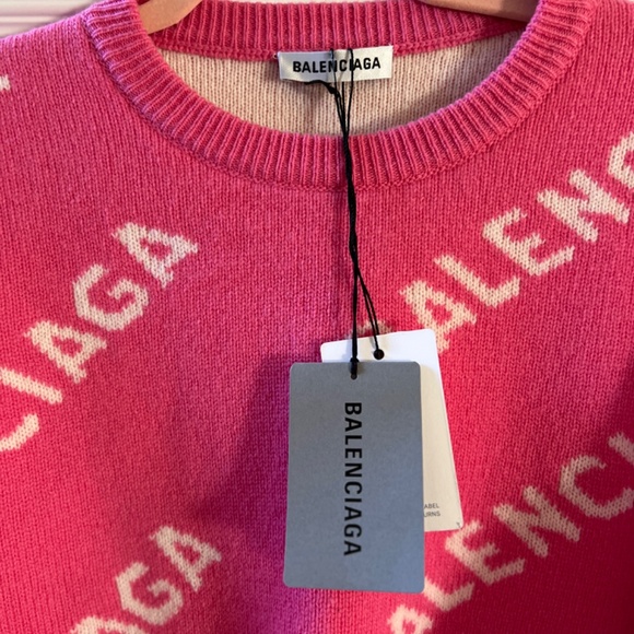 BALENCIAGA PINK WOOL SWEATER SIZE LARGE L NWT - Picture 2 of 11